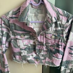 New Look pink and grey camouflage denim jacket