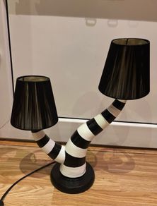 Beetlejuice Inspired Double Table Lamp Handmade Black & White Gothic Lamp