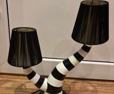 Beetlejuice Inspired Double Table Lamp Handmade Black & White Gothic Lamp