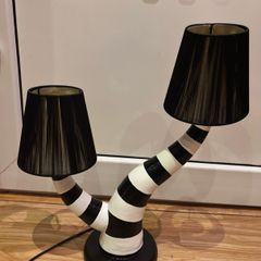 Beetlejuice Inspired Double Table Lamp Handmade Black & White Gothic Lamp