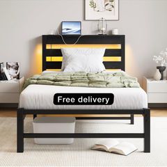 3ft Single Bed Frame with Charging Station and LED Lights