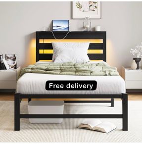 3ft Single Bed Frame with Charging Station and LED Lights