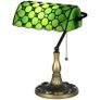 Stained Glass Table Lamp, Vintage Lamp with Green Handmade Shade, Metal Base, Antique Bedside Lamp for Bedroom Living Room Home Decoration Image 3
