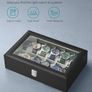 Watch Box with 12 Slots, Watch Case with Glass Lid, Watch Display Box with Removable Watch Pillows, Metal Clasp Image 3