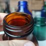 458 - Set of Three Beautiful Vintage Glass Decorative Collectible Bottles - Amber Eire Bovril, Cobalt Blue Magnesia and Turquoise Science Cream Image 4