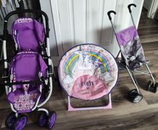 Double pram, buggy and girls folding chair