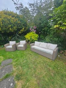 Rattan garden furniture set - couch and armchairs