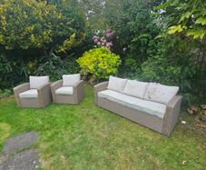 Rattan garden furniture set - couch and armchairs