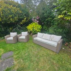 Rattan garden furniture set - couch and armchairs