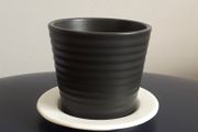 Small Black Pot with White Saucer