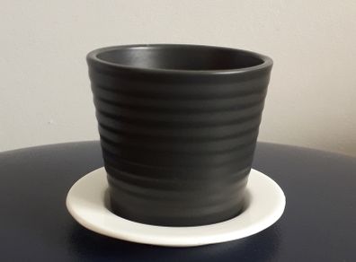 Small Black Pot with White Saucer