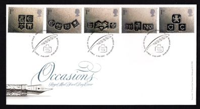 2001 Great Britain Greetings Stamp "Occasions" Commemorative Stamps Royal Mail Addressed First Day Cover (FDC).
