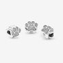 Pandora Moments Barrel Clasp Snake Chain Bracelet with silver Sparkling Paw Print Charm Image 10