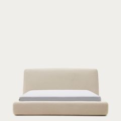 Cream Upholstered Bed Frame with Mattres