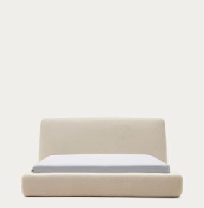 Cream Upholstered Bed Frame with Mattres