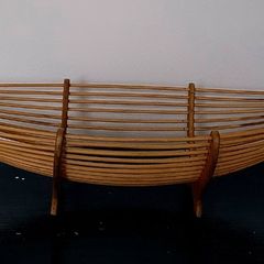 Mid-century xl bamboo gondola fruit bowl