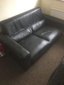 Sofa black leather 2 seater