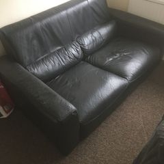 Sofa black leather 2 seater