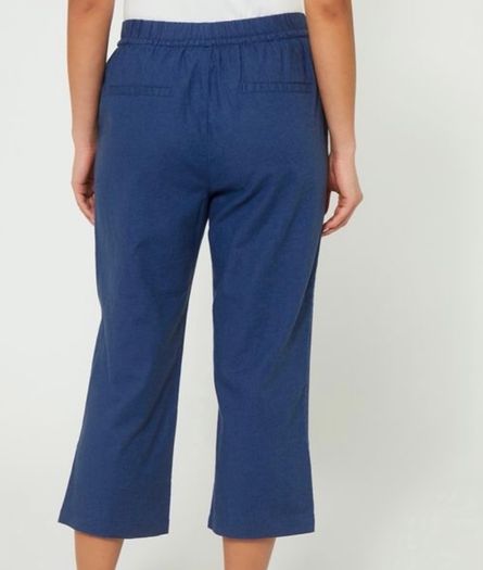 Navy Linen Mix Cropped Trousers