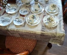 Japanese Kutani Porcelain 15pc Tea Set hand-painted landscape scene with gold gilded details