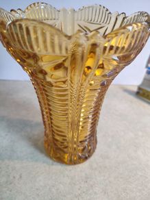 Rare Find Antique Old Cut Glass Amber Glass Vase.
