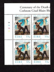 2009 Ireland The 100th Anniversary of the Death of John Millington Synge Commemorative Stamp Plate Block 1A1A1A1A Mint Never Hinged (MNH)