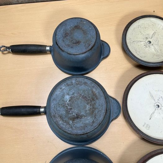 Set Of 3 Le Creuset Cast iron Enamel Pans 16 18 20cm Grey Farmhouse