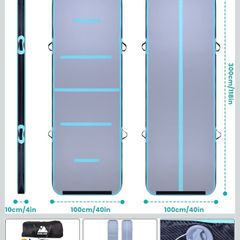 Gymnastic mat  EVOLAND 3M x 1M Inflatable Airtrack Gymnastics Mat Tumbling Mat, 10cm Thick Practice Gymnastics Workout Mat Practice for Home
