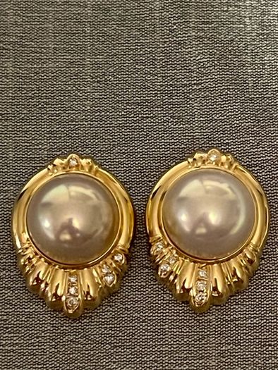 Tasaki Mabe Pearl Gold Diamond Earrings