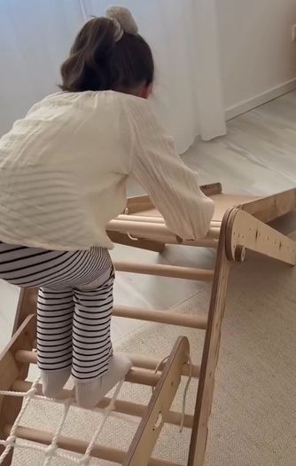 GOODEVAS 5in1 Montessori Climbing Set: Triangle Ladder + Arch/Rocker + Slide Board/Ramp + Netting rope + Cushion