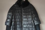 Black MOTIVI jacket with knitted removable cuffs  and removable fur collar