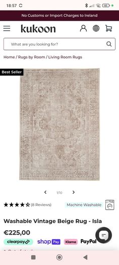 Kukoon washable vintage beige rug Isla