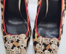 DUNE Breanna pony hair leopard effect with embellished pointed toe and red heels Sz 39 - BNWOT - Rrp 150
