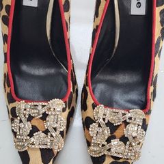 DUNE Breanna pony hair leopard effect with embellished pointed toe and red heels Sz 39 - BNWOT - Rrp 150