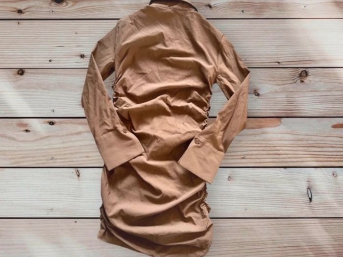 Zara Brown Ruched Shirt Dress