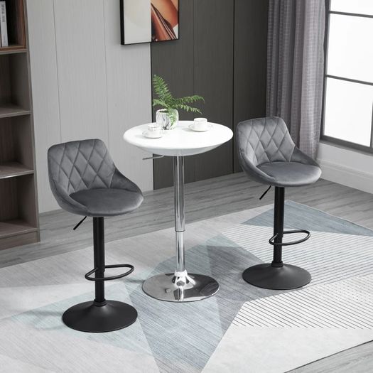 2-Pack Bar Stools, Height-Adjustable Bar Chair with Backrest, Velvet-Look, Metal Frame, Footrest, Swivel, Dark Gray