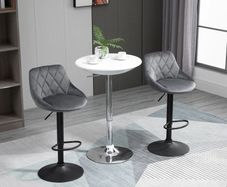 2-Pack Bar Stools, Height-Adjustable Bar Chair with Backrest, Velvet-Look, Metal Frame, Footrest, Swivel, Dark Gray