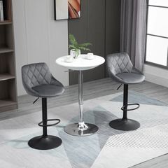 2-Pack Bar Stools, Height-Adjustable Bar Chair with Backrest, Velvet-Look, Metal Frame, Footrest, Swivel, Dark Gray