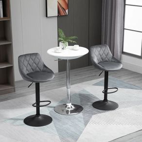 2-Pack Bar Stools, Height-Adjustable Bar Chair with Backrest, Velvet-Look, Metal Frame, Footrest, Swivel, Dark Gray