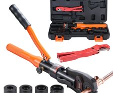 Copper Tube Fittings Hydraulic Pipe Crimping Tool, Pressing Plier with TH16, TH20, TH26, TH32 Quick Change Jaws, 360 Rotatable Press Kit for Confined Spaces Tee Fittings Hydraulically Driven
