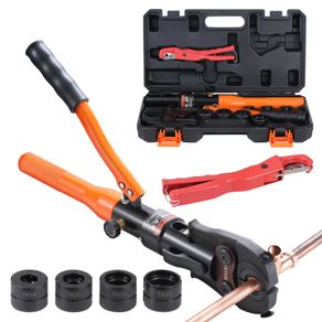 Copper Tube Fittings Hydraulic Pipe Crimping Tool, Pressing Plier with TH16, TH20, TH26, TH32 Quick Change Jaws, 360 Rotatable Press Kit for Confined Spaces Tee Fittings Hydraulically Driven