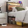 Single Bed Frame with Storage Shelf Headboard & LED Lights,Metal Platform Bed Frame with Charging Station Image 5