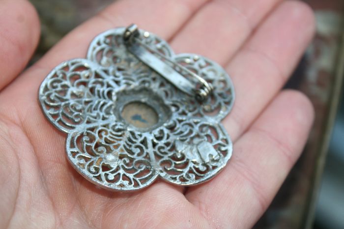 Vintage Silver Oval Eilat Stone Brooch