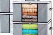 FREE SHIPPING Clothes Collapsible Storage Boxes with Lids, Wardrobe Organiser Large Moving Duvet Storage Bags with Reinforced Handles and Zip, Bedroom Underbed Storage, 4 Pack, Grey