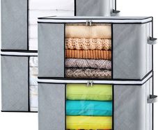 FREE SHIPPING Clothes Collapsible Storage Boxes with Lids, Wardrobe Organiser Large Moving Duvet Storage Bags with Reinforced Handles and Zip, Bedroom Underbed Storage, 4 Pack, Grey