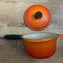 Le Creuset Cast Iron Saucepan with Wooden Handle Lovely genuine signature Volcanic colour size 18 Image 3