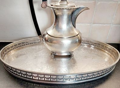 Vintage Sheffield Silver Plated Tray & Tea Pot