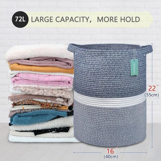 Cotton Rope Blanket Basket 72L Laundry Basket Navy Blue and White - Brand New