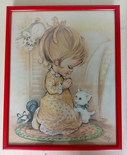 Two Vintage Coby Prints Boy Girl Praying