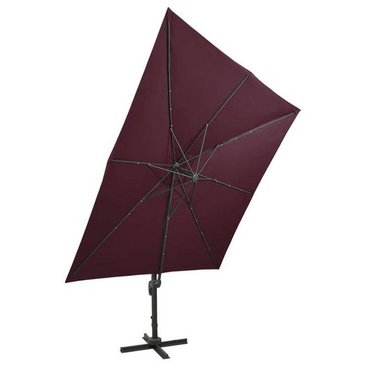 Cantilever Umbrella with Pole and LED Lights Bordeaux Red 300 cm